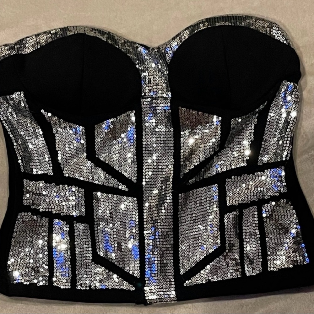 Body Central Black and Silver Sequin Top/Bustier Sz Sm